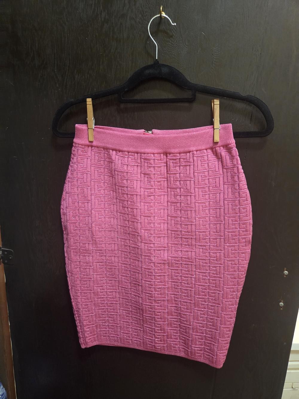 Balmain Paris Labyrinth Monogram Knit Mini Skirt Pink Size FR 40 / US 8
